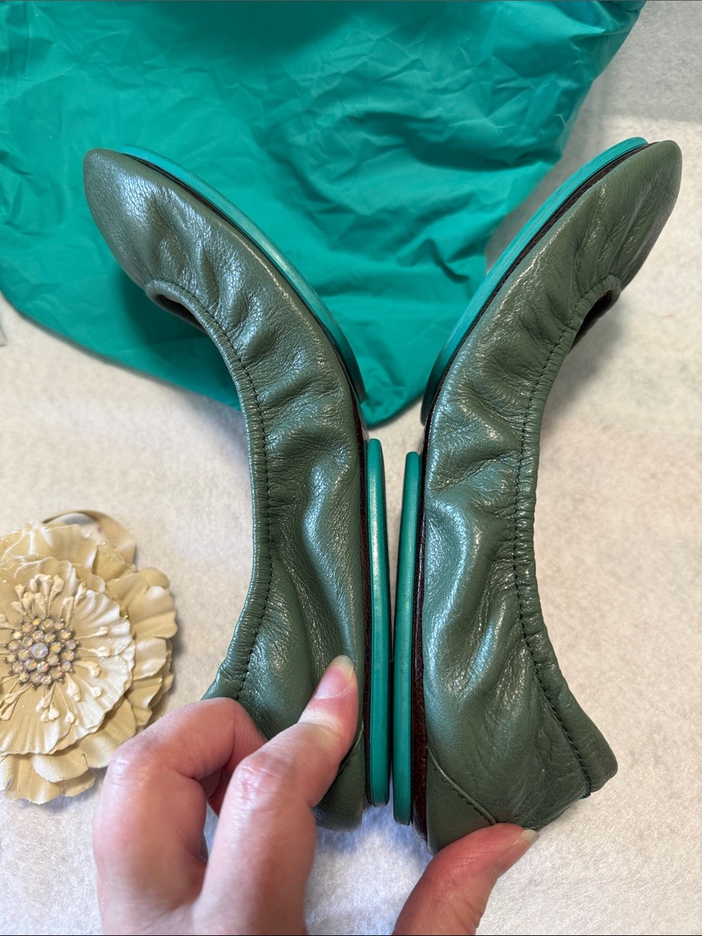 Tieks Pacific Green Leather Ballet Flats - Picture 4 of 7